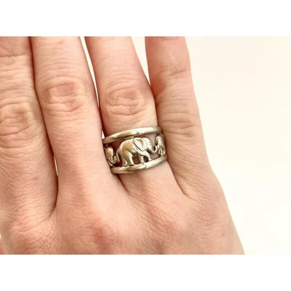 Thai Made Good Luck Elephant Figural 925 Sterling Silver Vintage Ring - sz 6.25 - Picture 9 of 11
